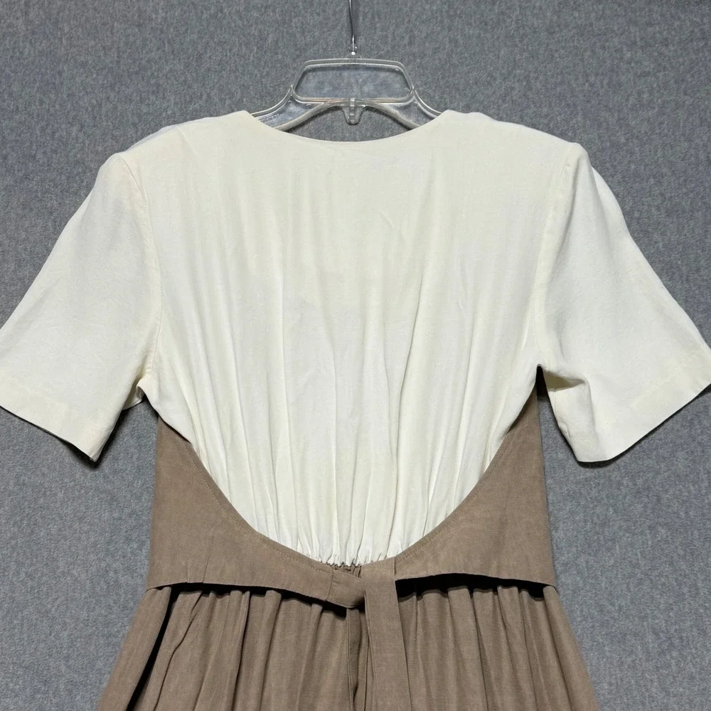 Enge Collection‎ Vintage Tan Vest Layered Midi Dress Size 8 Made in USA Soutache